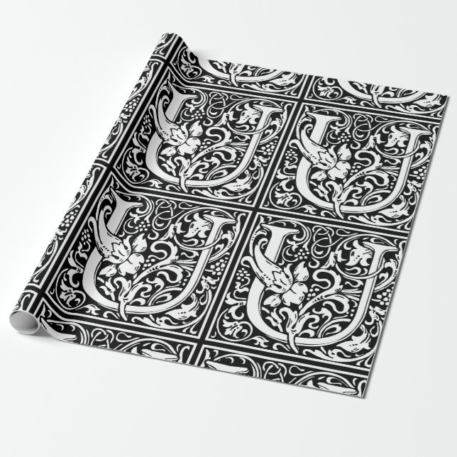 Papel De Presente Letra U Monograma Medieval Arte Nova (Desenrolado)