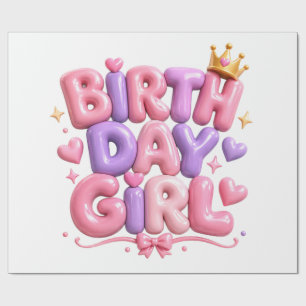 Papel De Presente Letras de Balão de Aniversário PNG   Rosa Fofo Ani