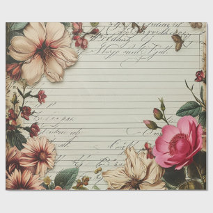 Papel De Presente Letras de Flor de Diário Lixo Antigo