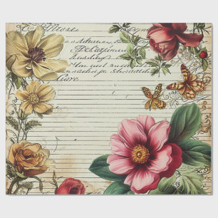 Papel De Presente Letras de Flor de Diário Lixo Antigo