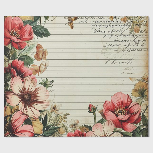 Papel De Presente Letras de Flor de Diário Lixo Antigo (Aberto)