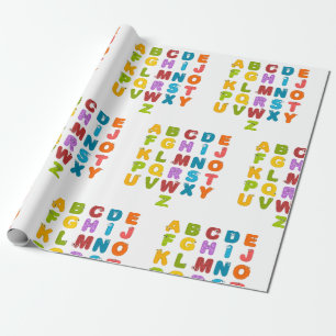 Papel De Presente Letras Fofas Aprendizado Divertido Alfabeto Cor de