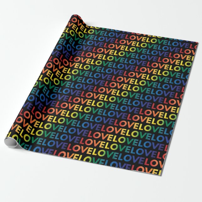Papel De Presente LGBT | ORGULHO GAY | Rainbow Love On Black (Desenrolado)
