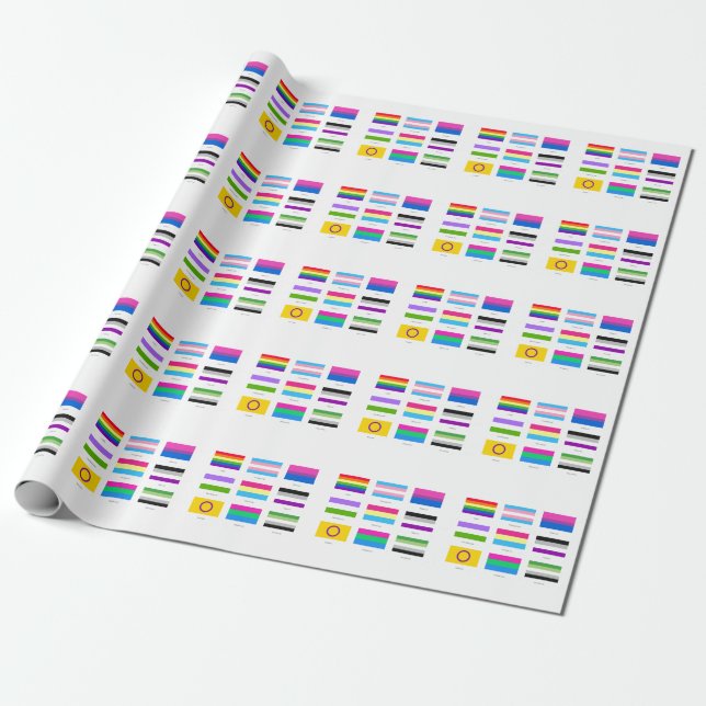 Papel De Presente LGBTQIA Pride 9 x FLAGS Rainbow Advertência Chic (Desenrolado)