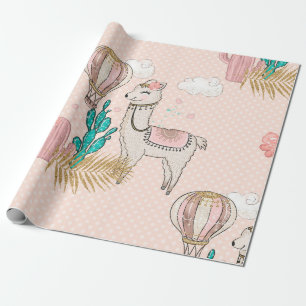 Papel De Presente Lhama Steampunk do Deserto com Brilho Rosa e Doura