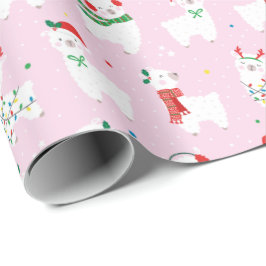 Papel De Presente Lhamas bonitas prontas para natal em rosas claro