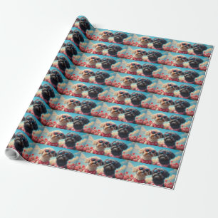 Papel De Presente Lhasa Apso com Rosas do Coração Dia dos Namorados