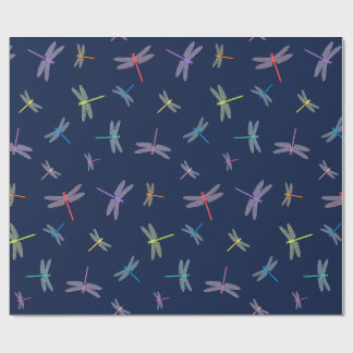 Papel De Presente Libélulas Arco-íris no Azul Meia-Noite