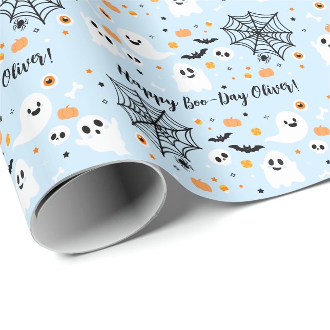 Papel De Presente Light Blue Halloween Ghost (Ponta do rolo)