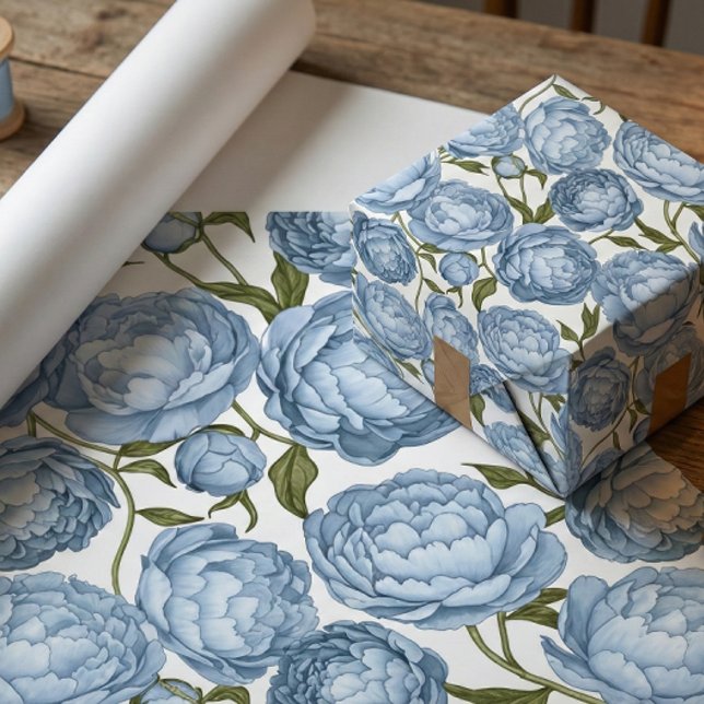 Papel De Presente Light Blue Peony Luxury Floral (Criador carregado)