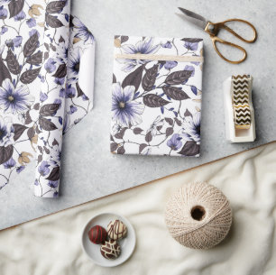 Papel De Presente Light blue red flowers seamless pattern