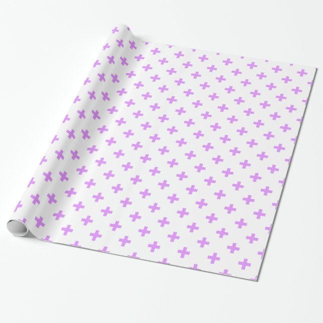 Papel De Presente Lilac polka cruza em branco (Desenrolado)