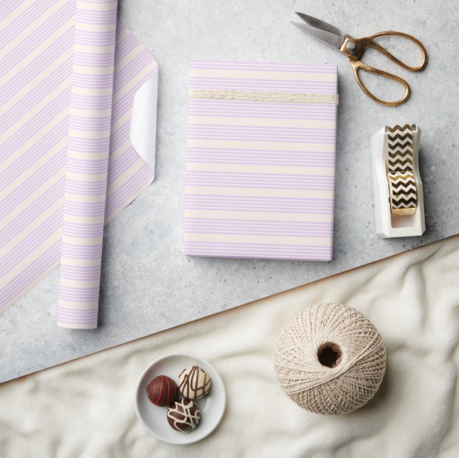 Papel De Presente Lilac púrpura e bege 5 listras (Artesanato)