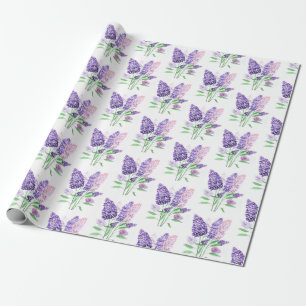 Papel De Presente Lilacs Flores Roxas Padrão Natural De Aquarela