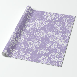 Papel De Presente Lilás Flor Ditsy Branco Pastel Boho Vintage 70s