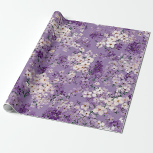 Papel De Presente Lilás Flor Ditsy Branco Pastel Boho Vintage 70s