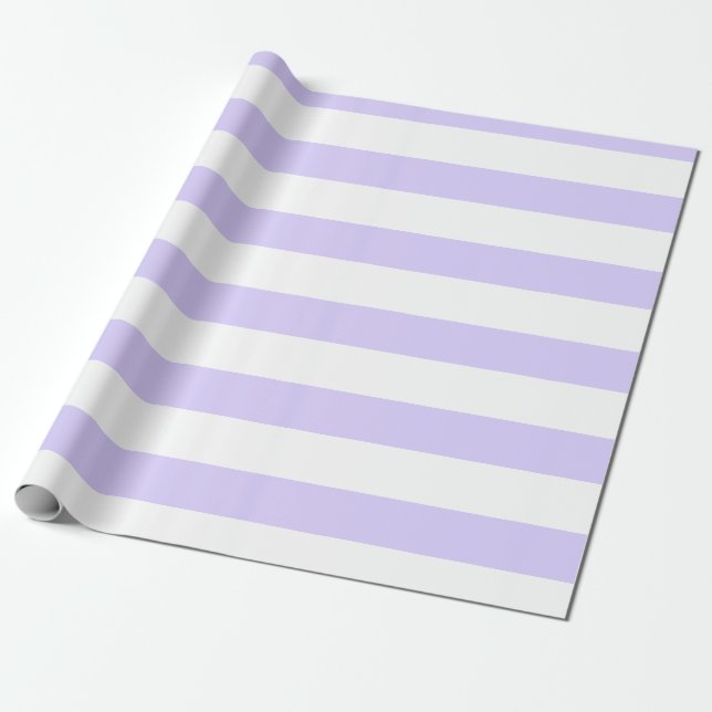 Papel De Presente Lilás Pastel e Listras Horizontais Largas Brancas (Desenrolado)