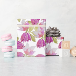 Papel De Presente Lilema Rosa Magnolia Flor Arte Por Aquarela