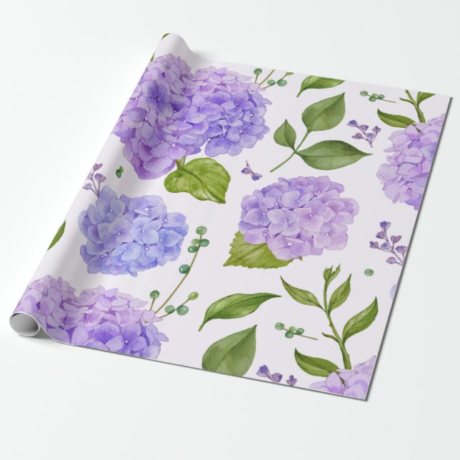 Papel De Presente Lilíaco Roxo Grande Hidrangea Floral (Desenrolado)