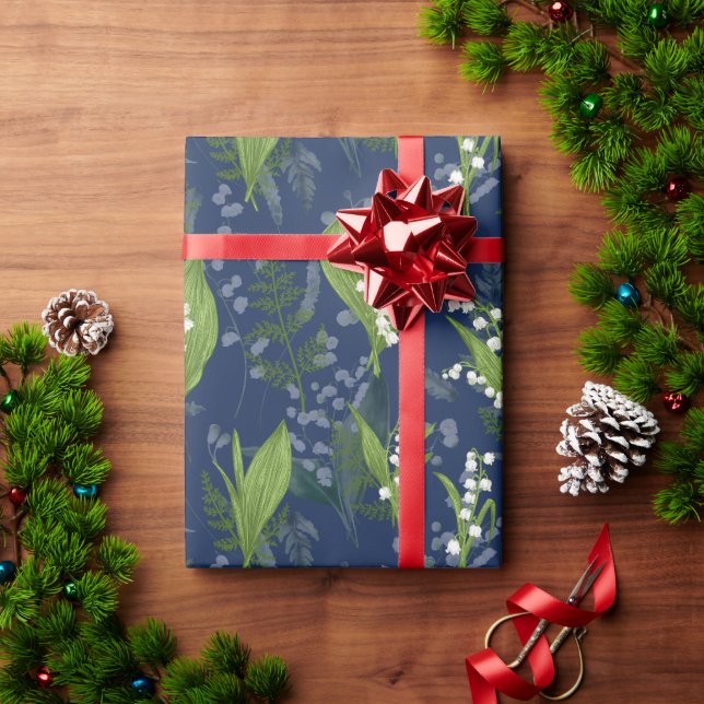 Papel De Presente Lily do fundo azul-escuro do Vale (Presente de Natal)