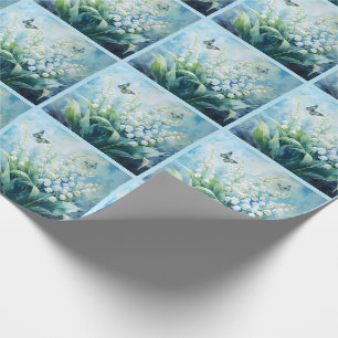 Papel De Presente Lily do Vale com Borboletas Botânicas