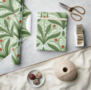 Papel De Presente Lily do vale e a simetria de joias em verde.