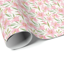 Papel De Presente Lily floral verde-rosa pastel