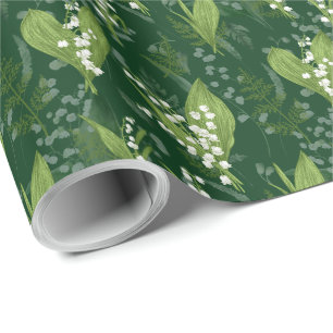 Papel De Presente Lily of Valley com Ferns   Verde Escuro