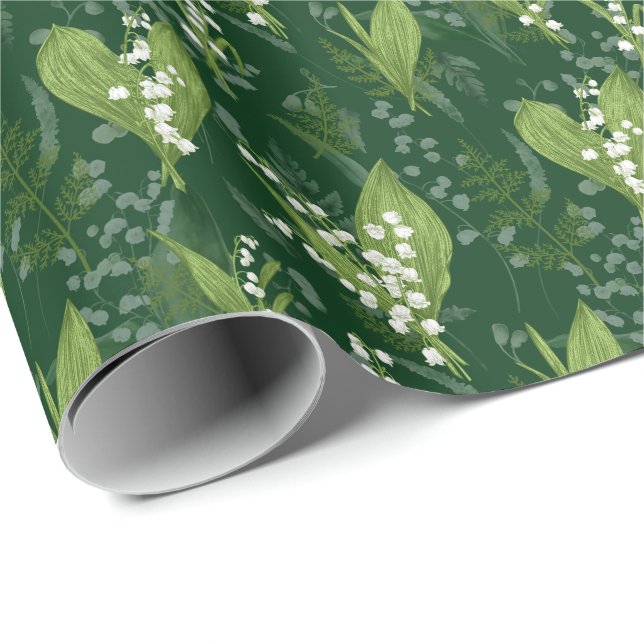 Papel De Presente Lily of Valley com Ferns | Verde Escuro (Ponta do rolo)