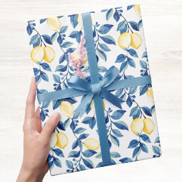 Papel De Presente Limão Aquarela Azul