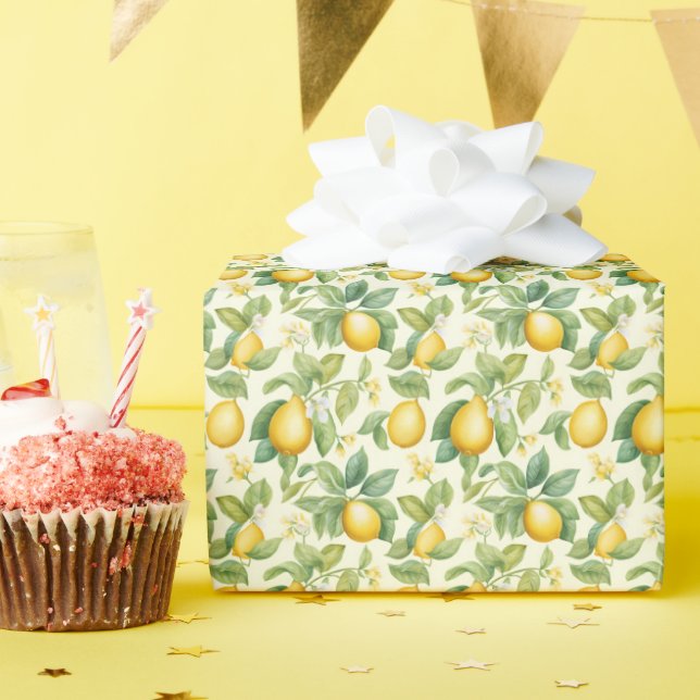 Papel De Presente Limão-Blossomo-do-Mediterrâneo Citrus (Festa de aniversário)