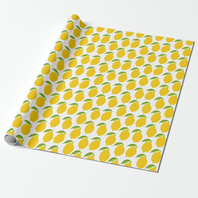Papel De Presente Limões amarelos, padrão artístico sem costura. (Desenrolado)