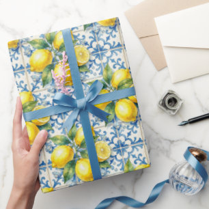 Papel De Presente Limões de Amalfi, Diamantes e Azulejos Mediterrâne