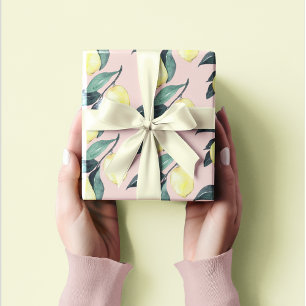 Papel De Presente Limões de Aquarela e Padrões Amarelos Sem Costur