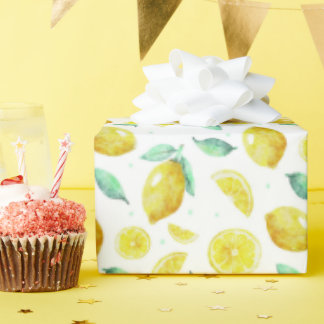 Papel De Presente Limões de aquarelas e folhas de fundo branco