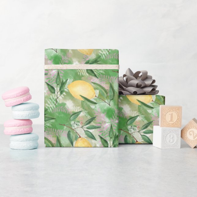 Papel De Presente Limões de aquarelas frutas citrinos natureza fresc (Chá de bebê)