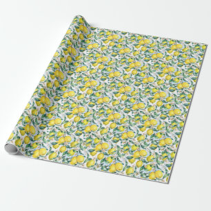 Papel De Presente Limões de aquarelas, ramos de citrinos frescos.
