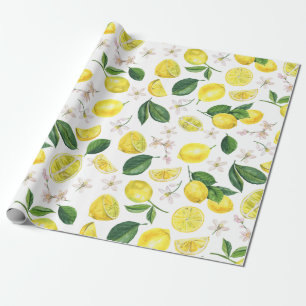 Papel De Presente Limões frescos Frutas de Citros Florais Padrão de 