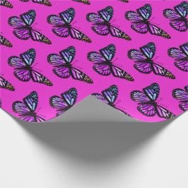 Papel De Presente Linda Aquarela Borboletas Padrão Rosa Quente