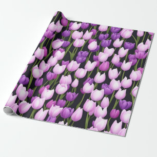 Papel De Presente Linda Arte da Flora das Tulipas Rosa Púrpura