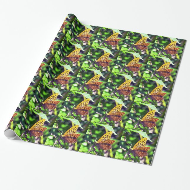 Papel De Presente Linda Borboleta Manchada de Laranja e Preto (Desenrolado)