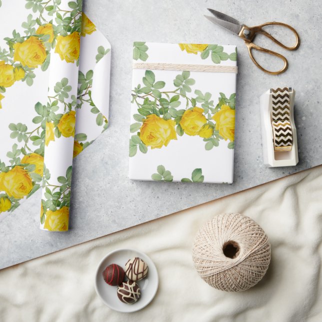 Papel De Presente Linda Flor de Rosa Amarela de Casamento (Artesanato)