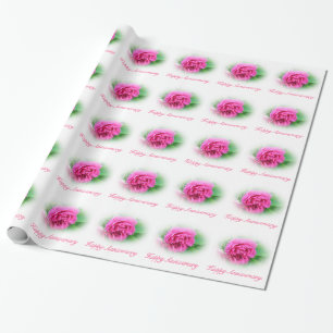 Papel De Presente Linda flor de rosa selvagem cor-de-rosa feliz aniv