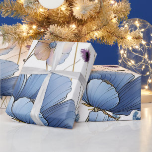 Papel De Presente Linda flor silvestre azul clara