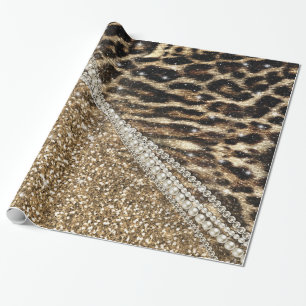 Papel De Presente Linda garota chic Leopard Imprime Dourada brilho
