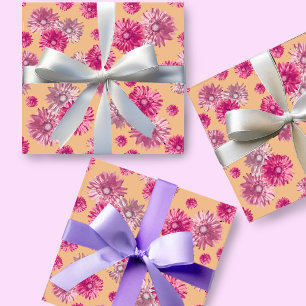 Papel De Presente Linda Gerbera Margarida Rosa Floral