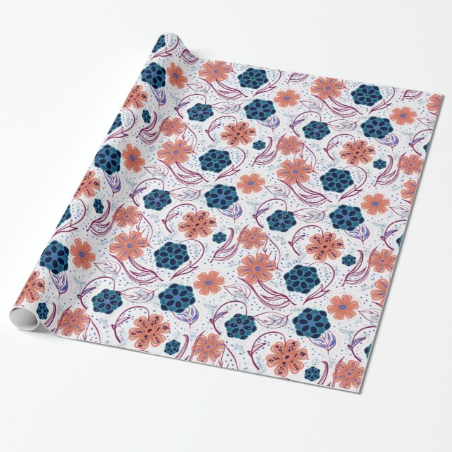 Papel De Presente Linda ilustração de padrão uniforme floral (Desenrolado)