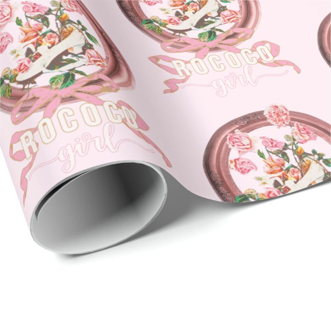 Papel De Presente Linda Menina Clássica Rosa Rococó Rosa Laço Sapato (Ponta do rolo)