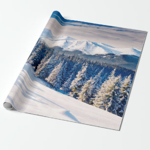 Papel De Presente Linda paisagem de inverno com árvores cobertas de 