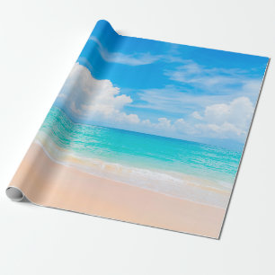 Papel De Presente Linda praia tropical com céu azul e branco c